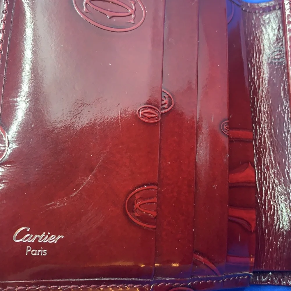 CARTIER Red Patent‎ Leather Embossed Happy Birthday Compact Wallet